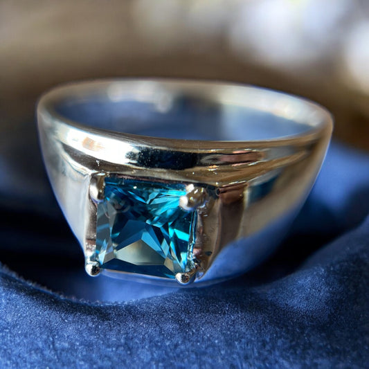 Square Blue Topaz Ring - 14K White Gold