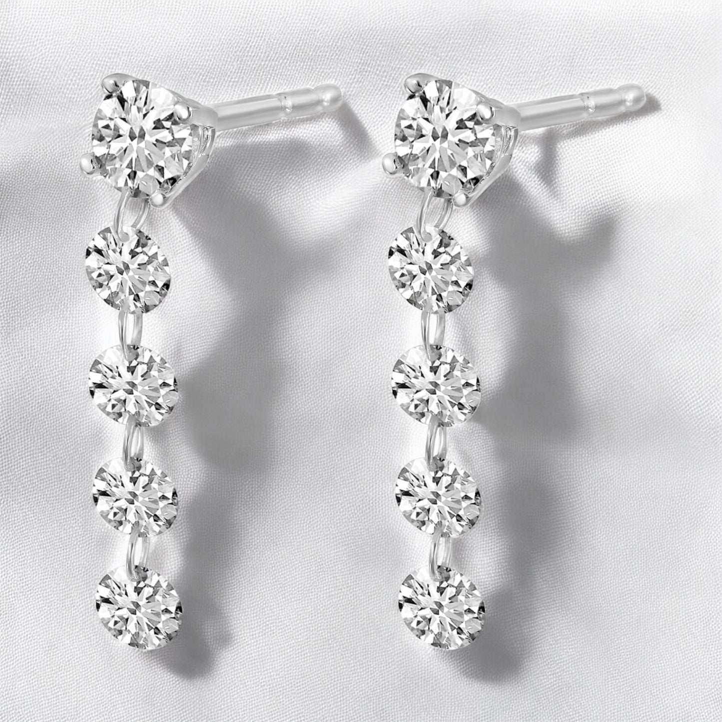 Dashing Diamond Drop Earrings - 14K White Gold