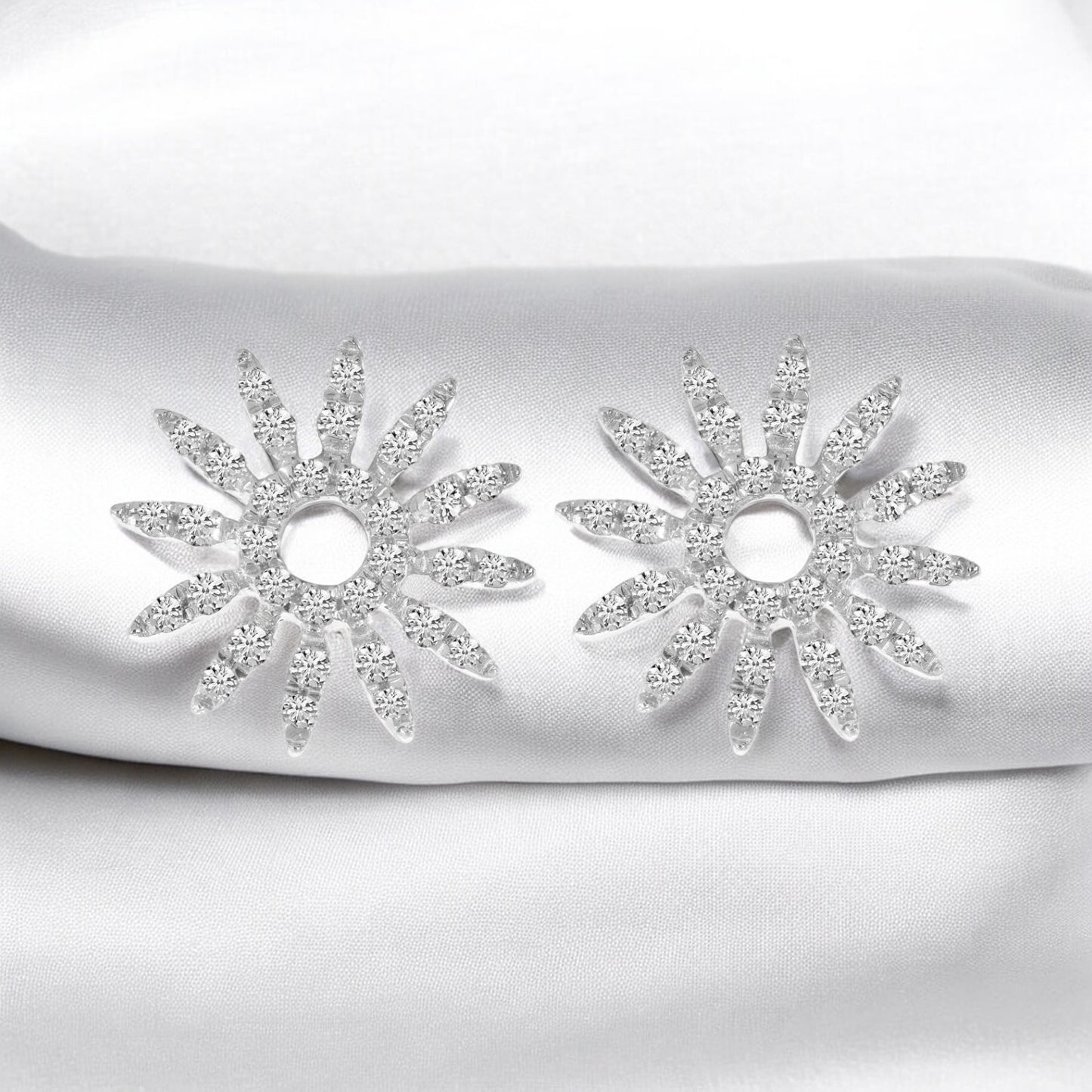 Diamond Starburst Stud Earrings - 14K White Gold