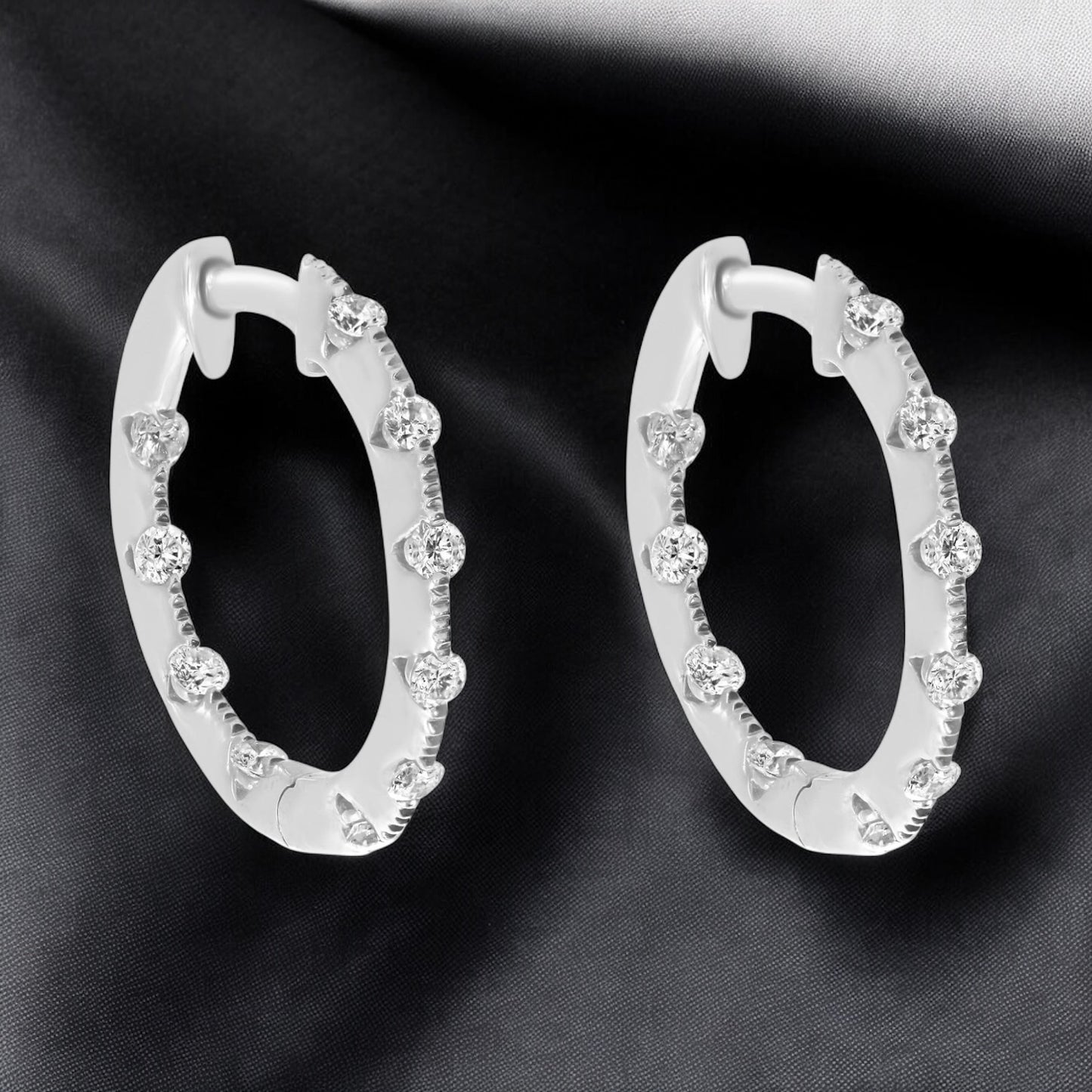 Contemporary Diamond Hoop Earrings - 14K White Gold