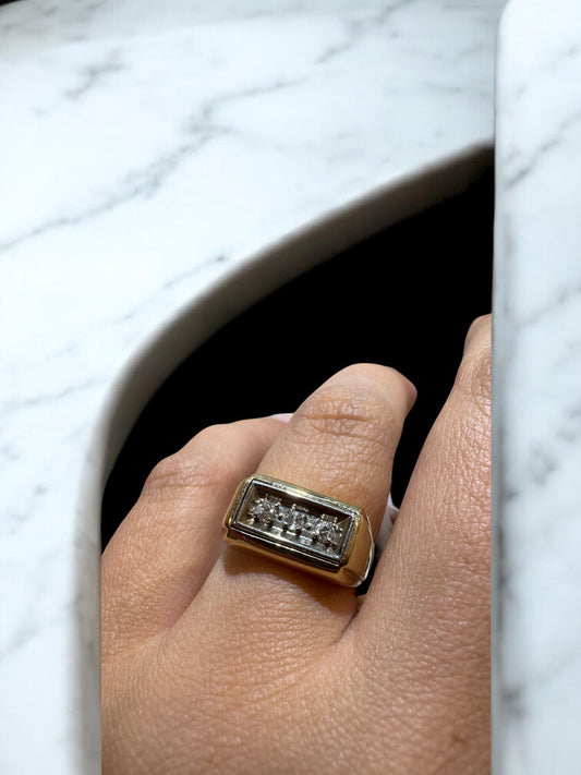 Men's 3-Stone Ring - 14K Yellow Gold