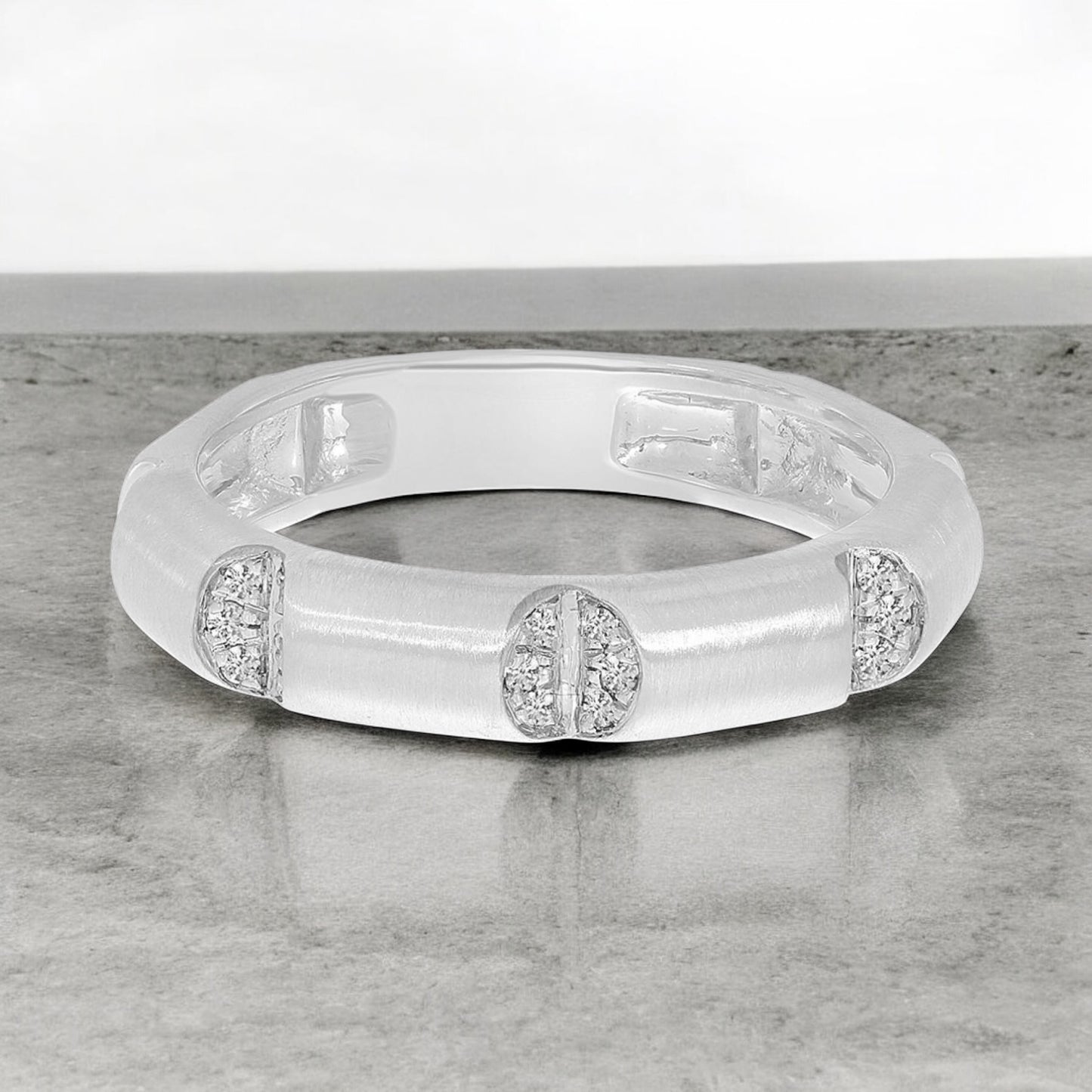 Wide Brushed Diamond Band - 14K White Gold
