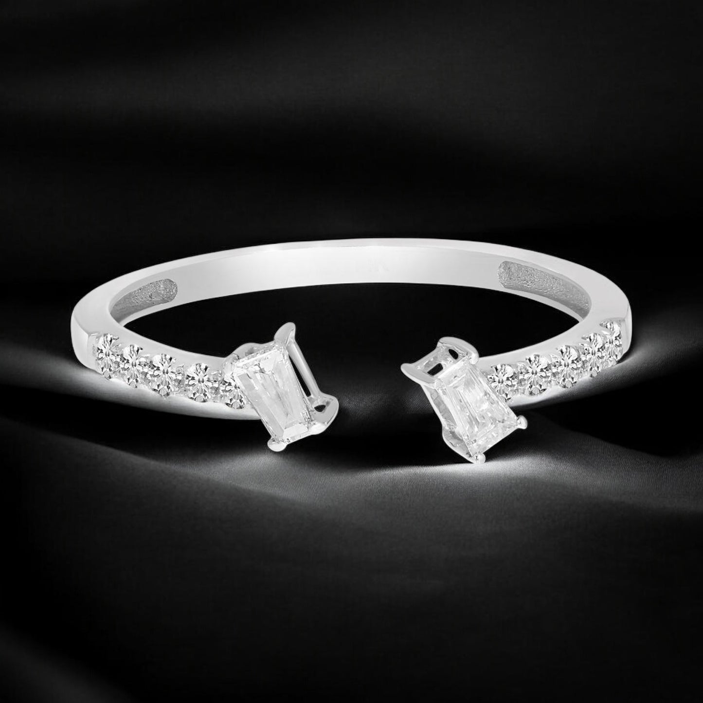 Baguette Diamond Bypass Ring - 14K White Gold
