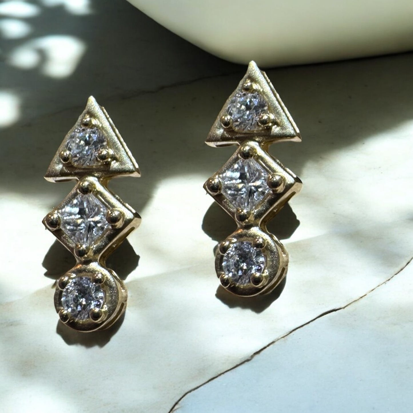 Geometric Diamond Stud Earrings - 14K Yellow Gold