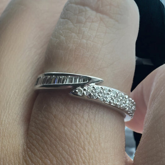 Baguette and Round Diamond Band - 18K White Gold