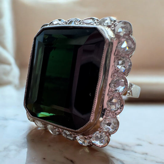 Green Tourmaline Statement Ring - Early Art Deco