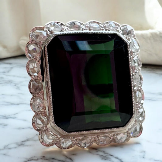 Green Tourmaline Statement Ring - Early Art Deco