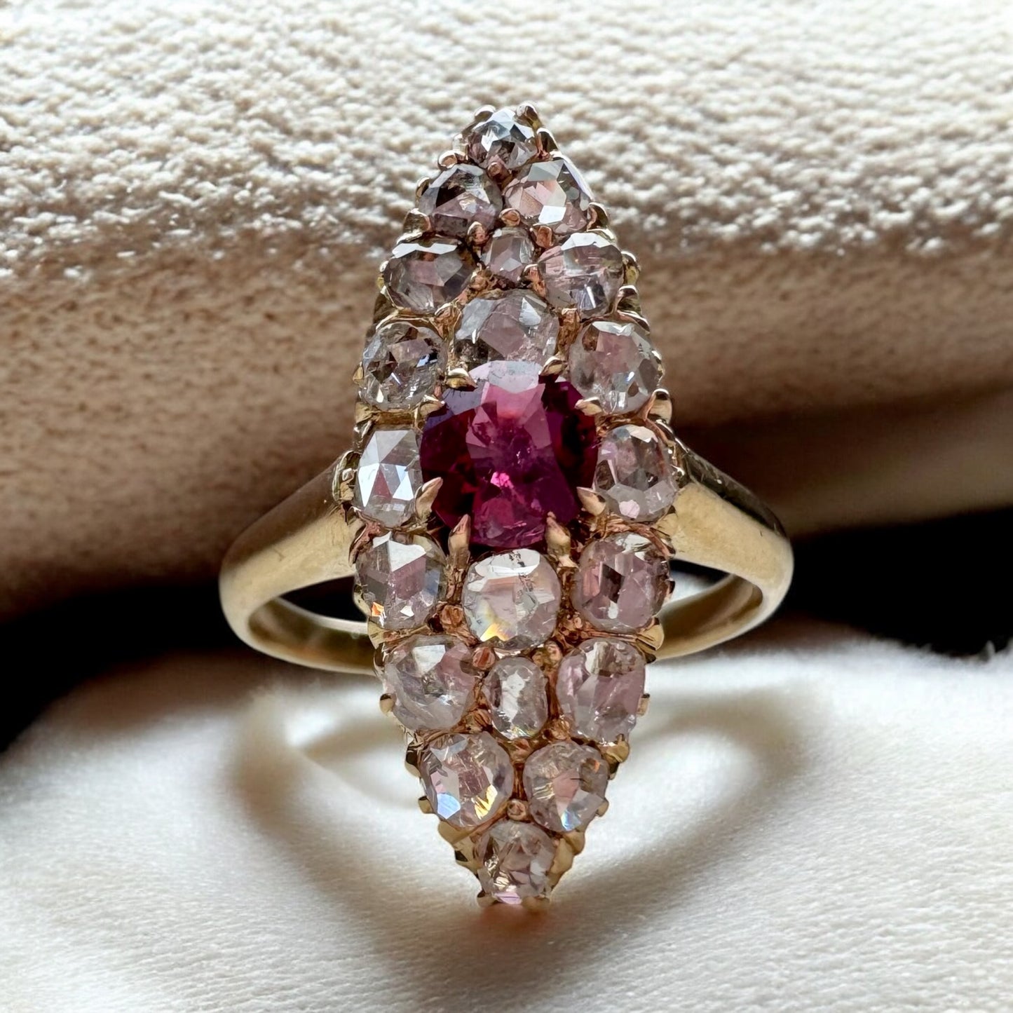 Ruby and Diamond Navette Ring - Victorian Era