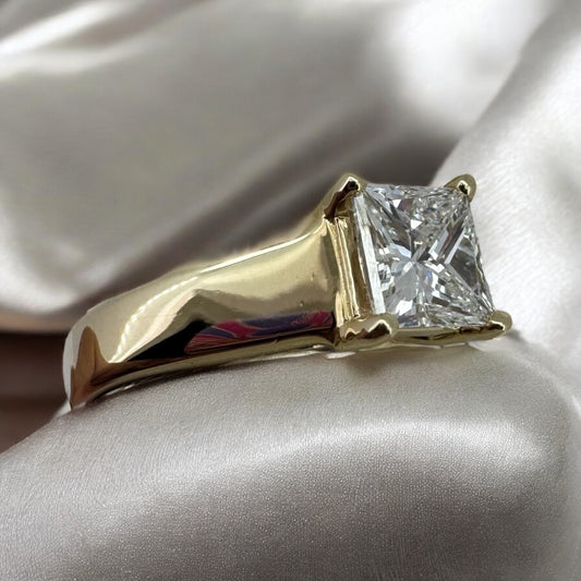 1.08ct Princess-Cut Diamond Solitaire Ring - 14K Yellow Gold