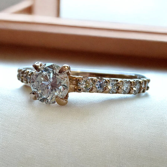 0.52ct Round Diamond Engagement Ring with Accented Band - 14K Rose Gold