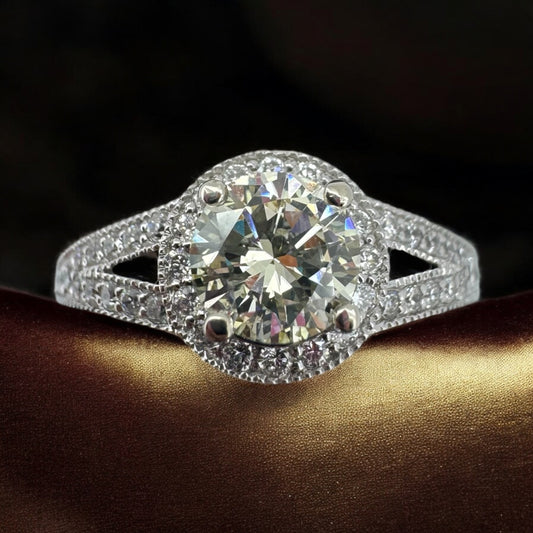 0.80ct Round Diamond Halo Engagement Ring - 14K White Gold