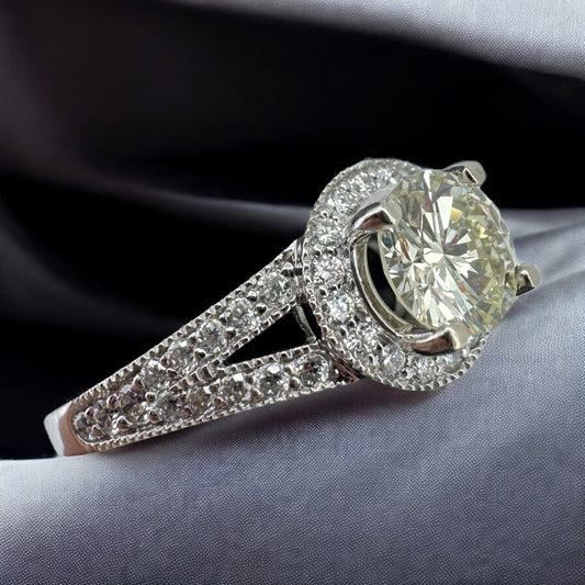 0.80ct Round Diamond Halo Engagement Ring - 14K White Gold