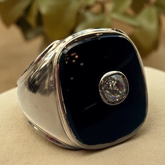 Diamond and Black Onyx Ring - 10K Yellow Gold