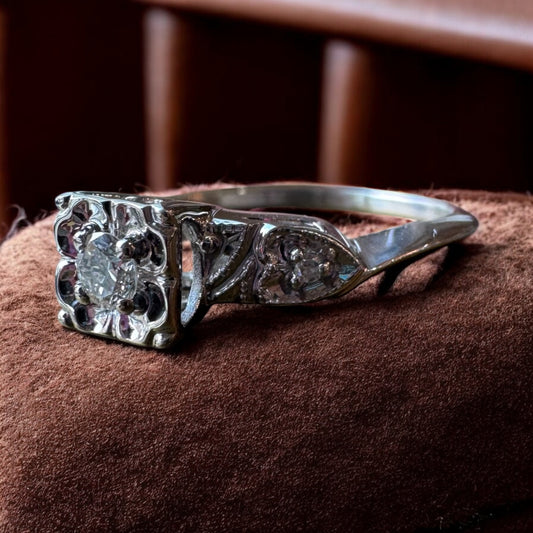 Three-Stone Engagement Ring - 14K White Gold