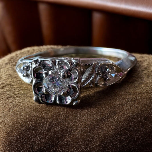 Three-Stone Engagement Ring - 14K White Gold