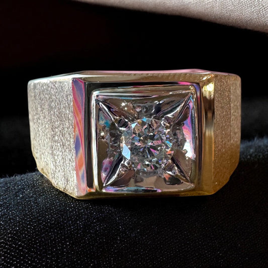 Chunky Round Diamond Solitaire Ring - 14K Yellow Gold