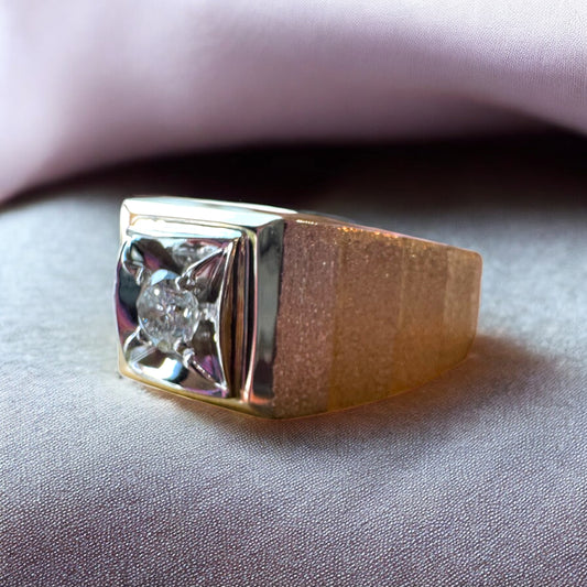 Chunky Round Diamond Solitaire Ring - 14K Yellow Gold