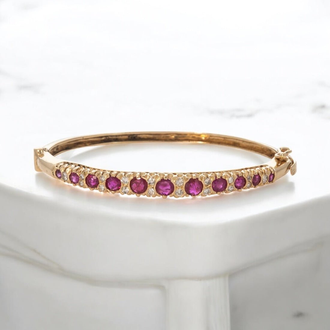 Hinged Ruby and Diamond Bangle Bracelet - Victorian Era