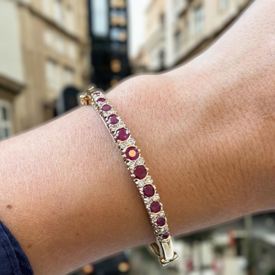 Hinged Ruby and Diamond Bangle Bracelet - Victorian Era