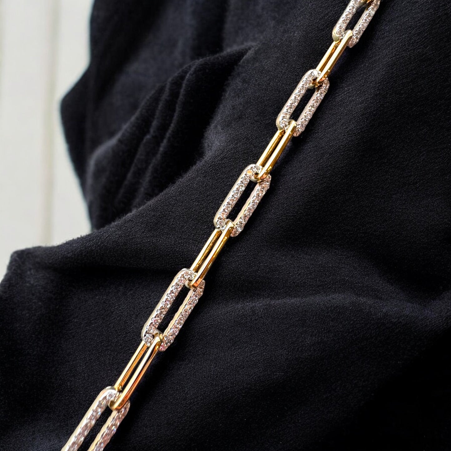 Alternating Diamond Paperclip Link Bracelet - 14K Yellow Gold