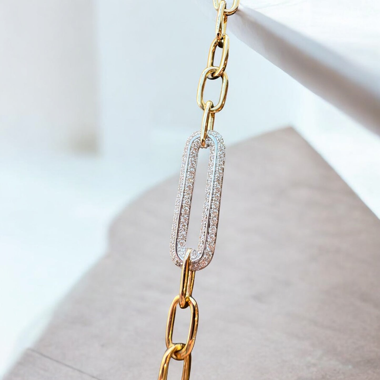 Diamond Center Paperclip-Link Bracelet - 14K Yellow Gold