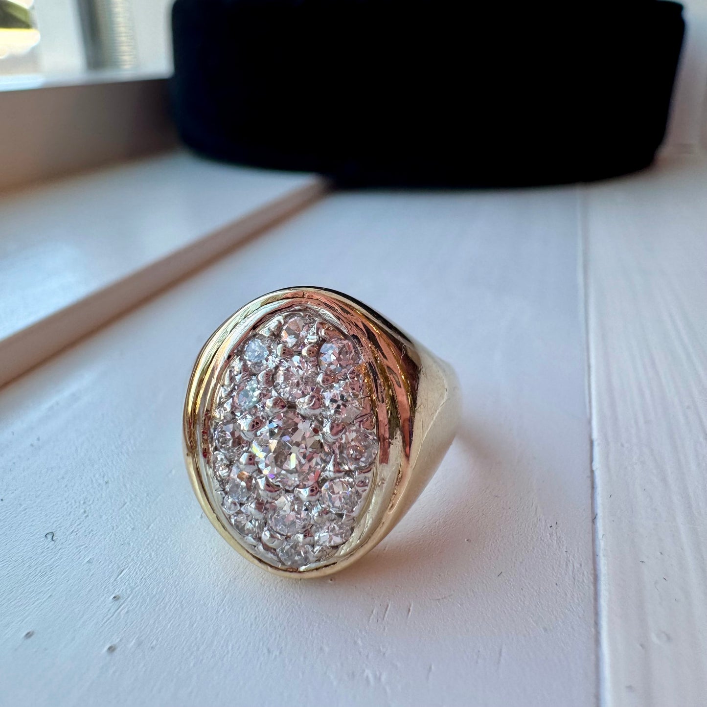 European Cut Diamond Oval Ring - 14K Yellow Gold
