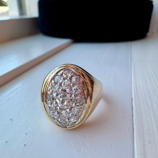 European Cut Diamond Oval Ring - 14K Yellow Gold