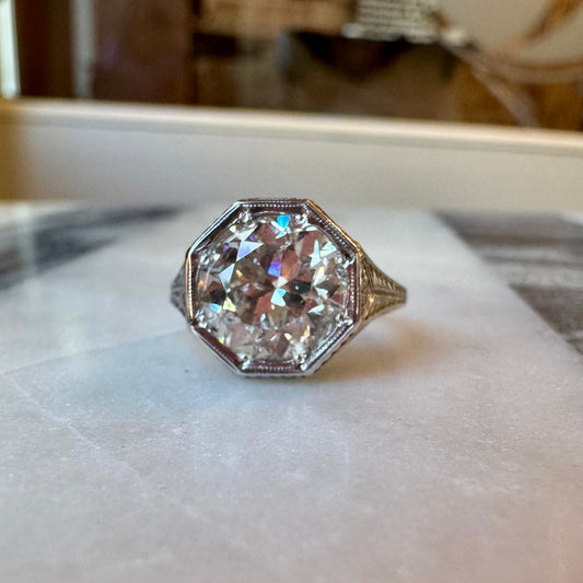3.11ct European-Cut Diamond Ring - Art Deco Period
