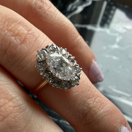 1.50ct Marquise Diamond Halo Ring - Victorian Era