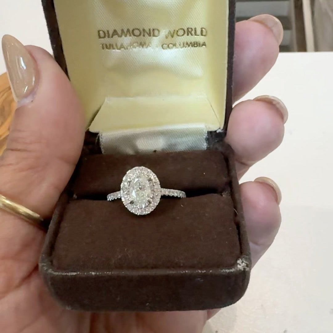 14K White Gold Oval Diamond Halo Engagement Ring