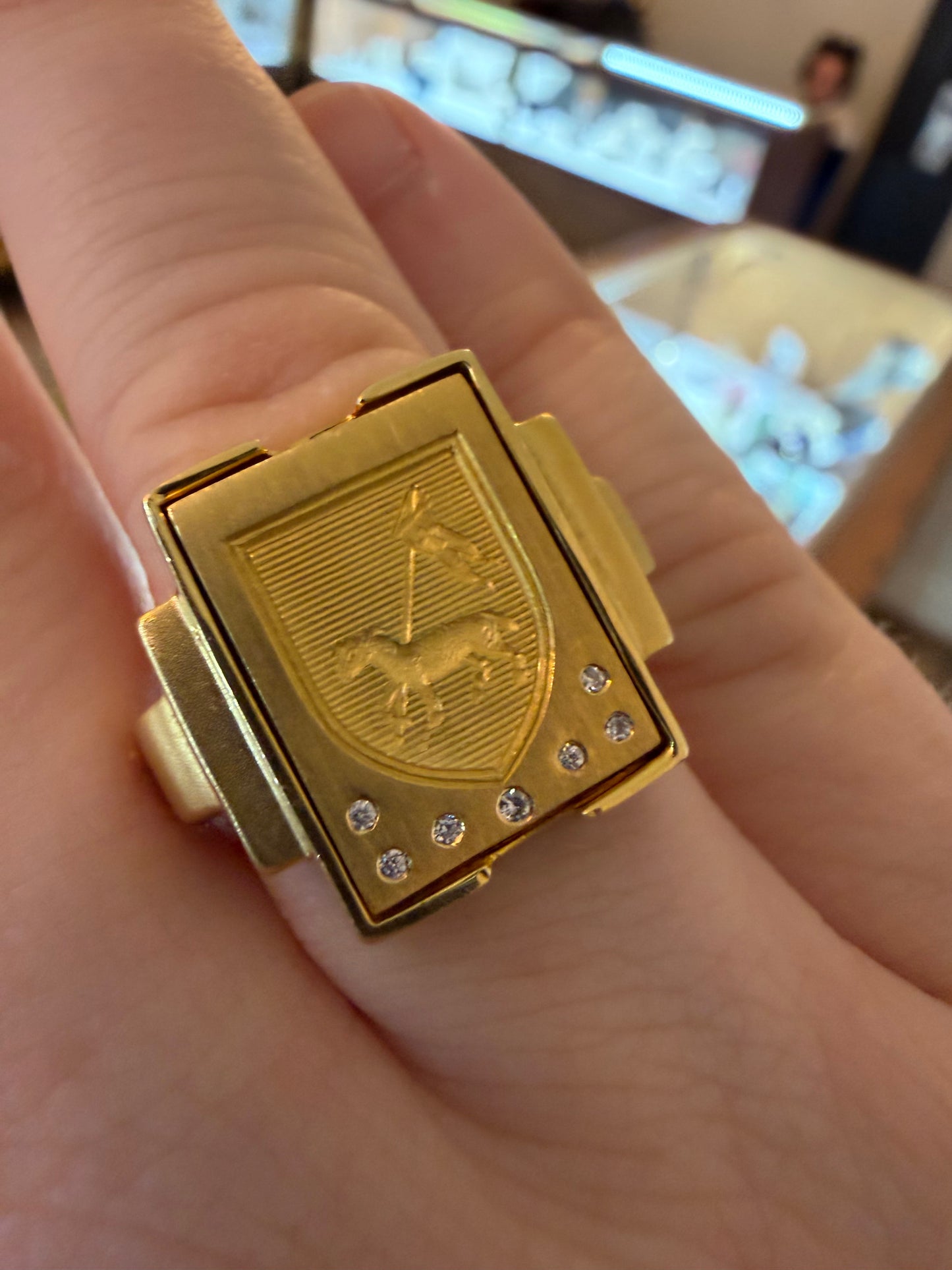 Intaglio Ring with Diamonds - 18K Yellow Gold