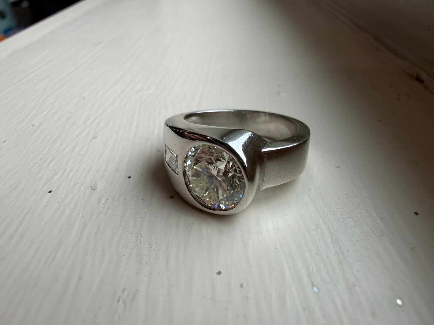 2.09ct Round Diamond and Baguette Ring - Platinum