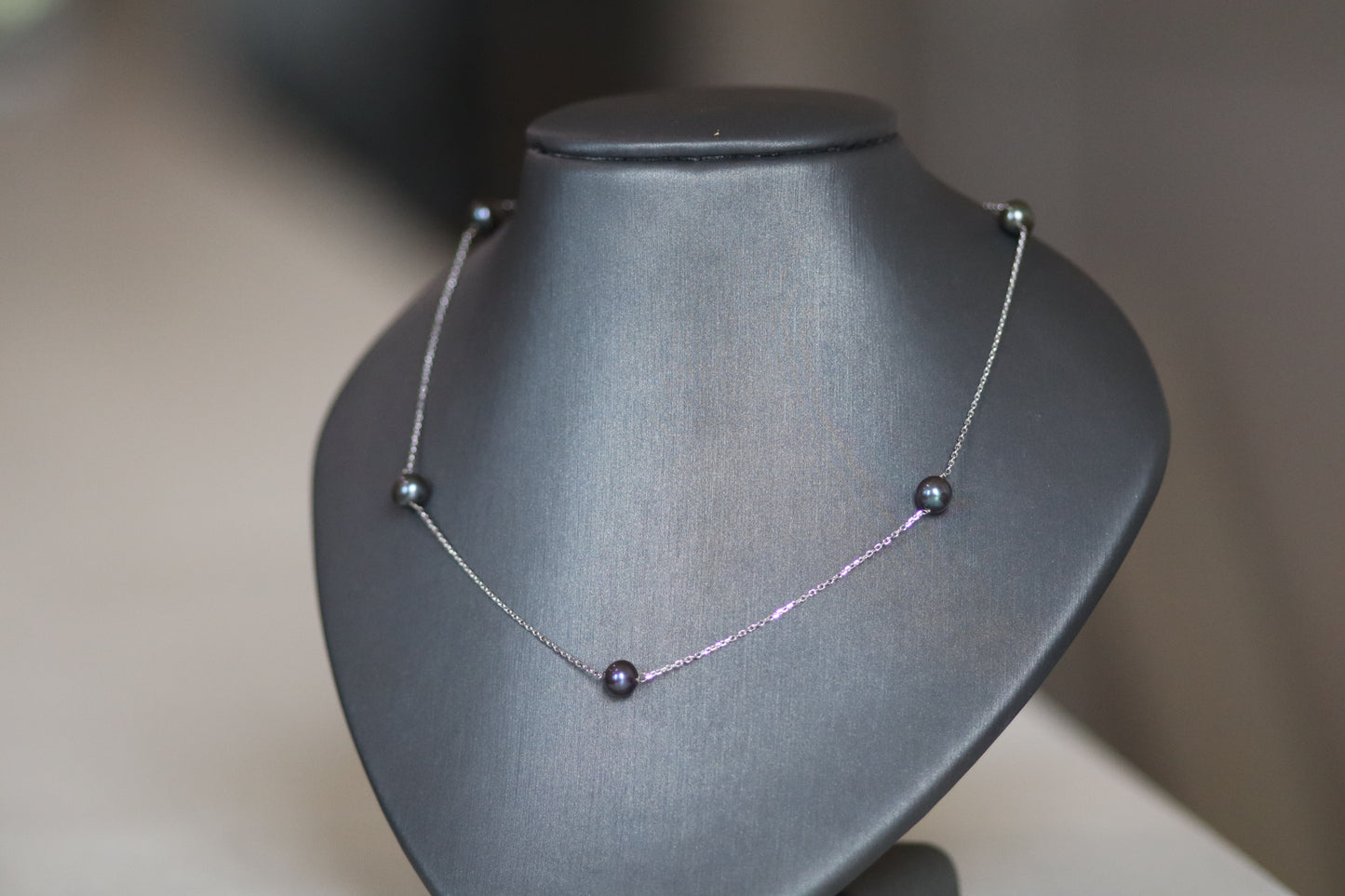 Tahitian Pearl Station Necklace - 14K White Gold