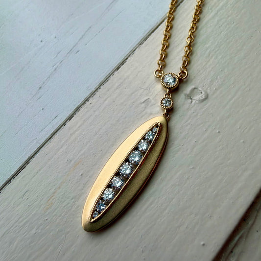 Oval-Shaped Diamond Drop Necklace - 14K Yellow Gold