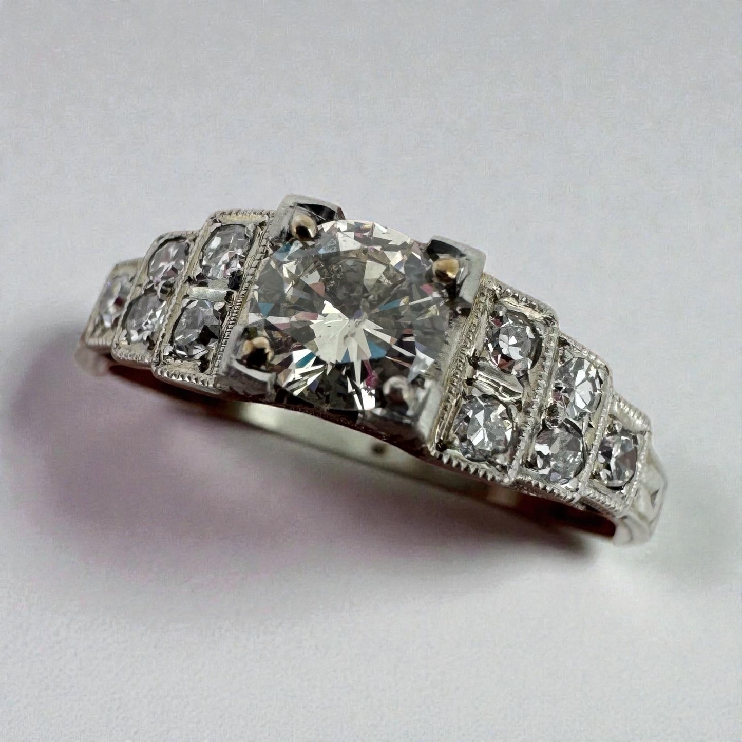 18K White Gold Geometric Diamond Ring - Art Deco