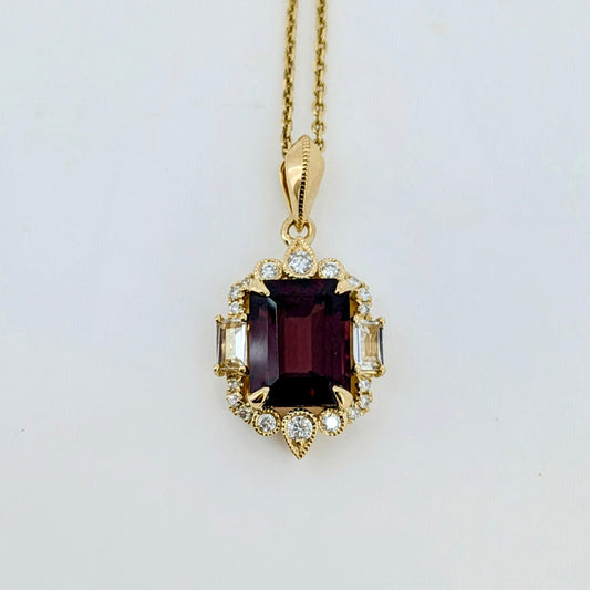 Emerald-Cut Garnet Necklace - 14K Yellow Gold