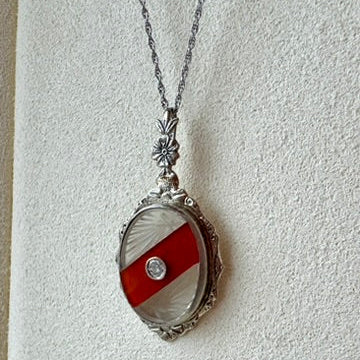 Antique Necklace with Camphor Glass and Mine Cut Diamond
