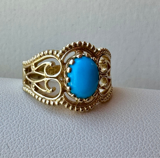 Turquoise Ring - Gold Filigree