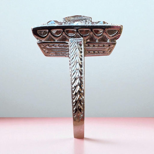 Mine-Cut Diamond Platinum Filigree Ring - Art Deco Period