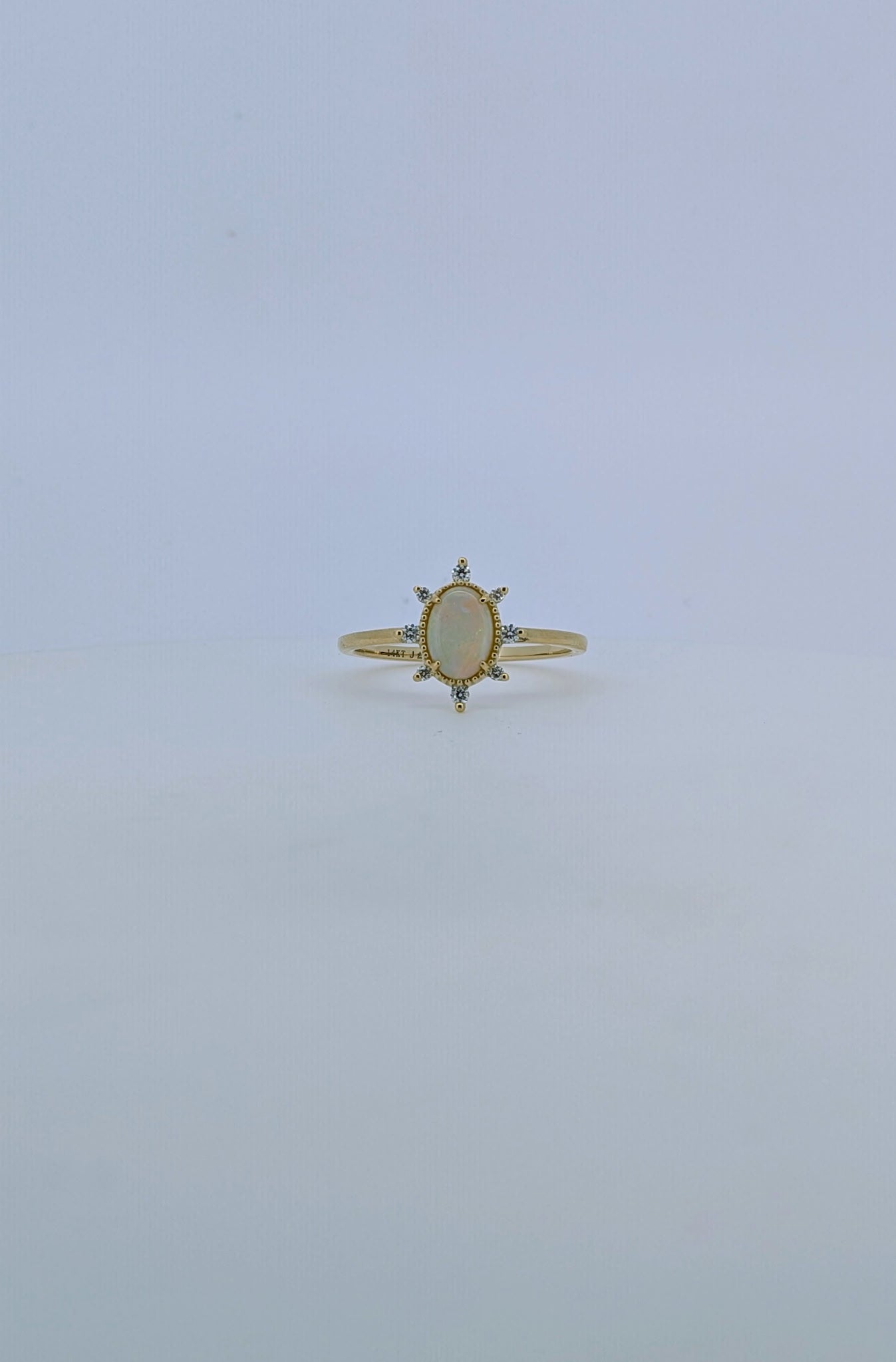 Dainty Opal Halo Ring - 14K Yellow Gold