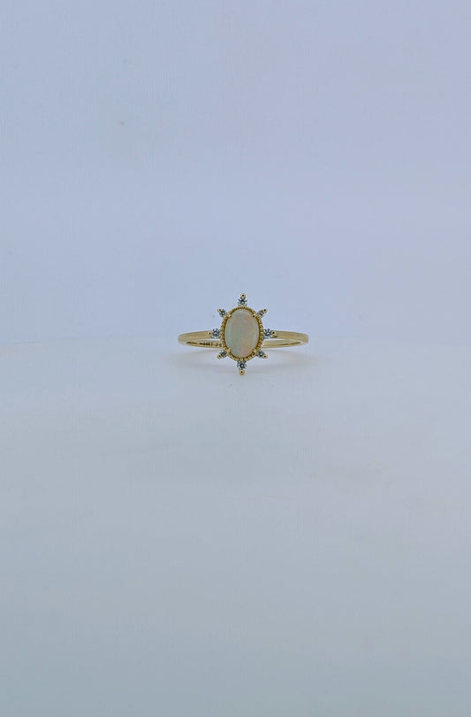 Dainty Opal Halo Ring - 14K Yellow Gold