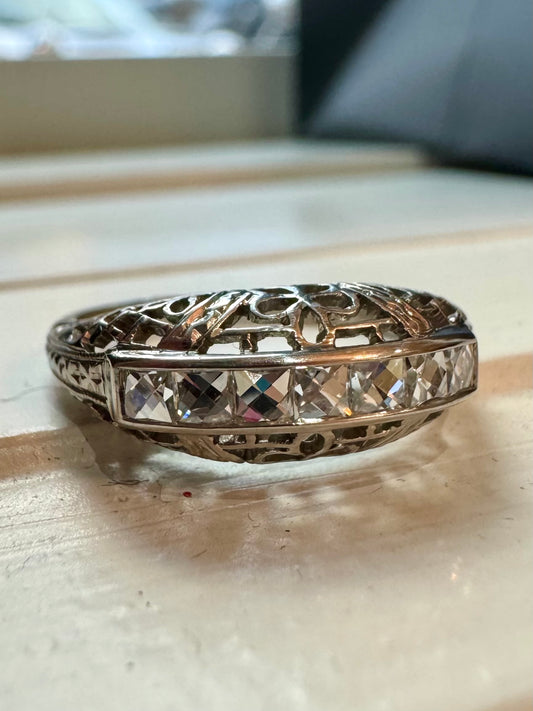 Platinum French-Cut Diamond Ring - Art Deco