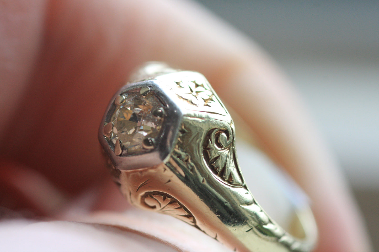 0.43ct European Cut Diamond Solitaire Ring - 14K Two Tone