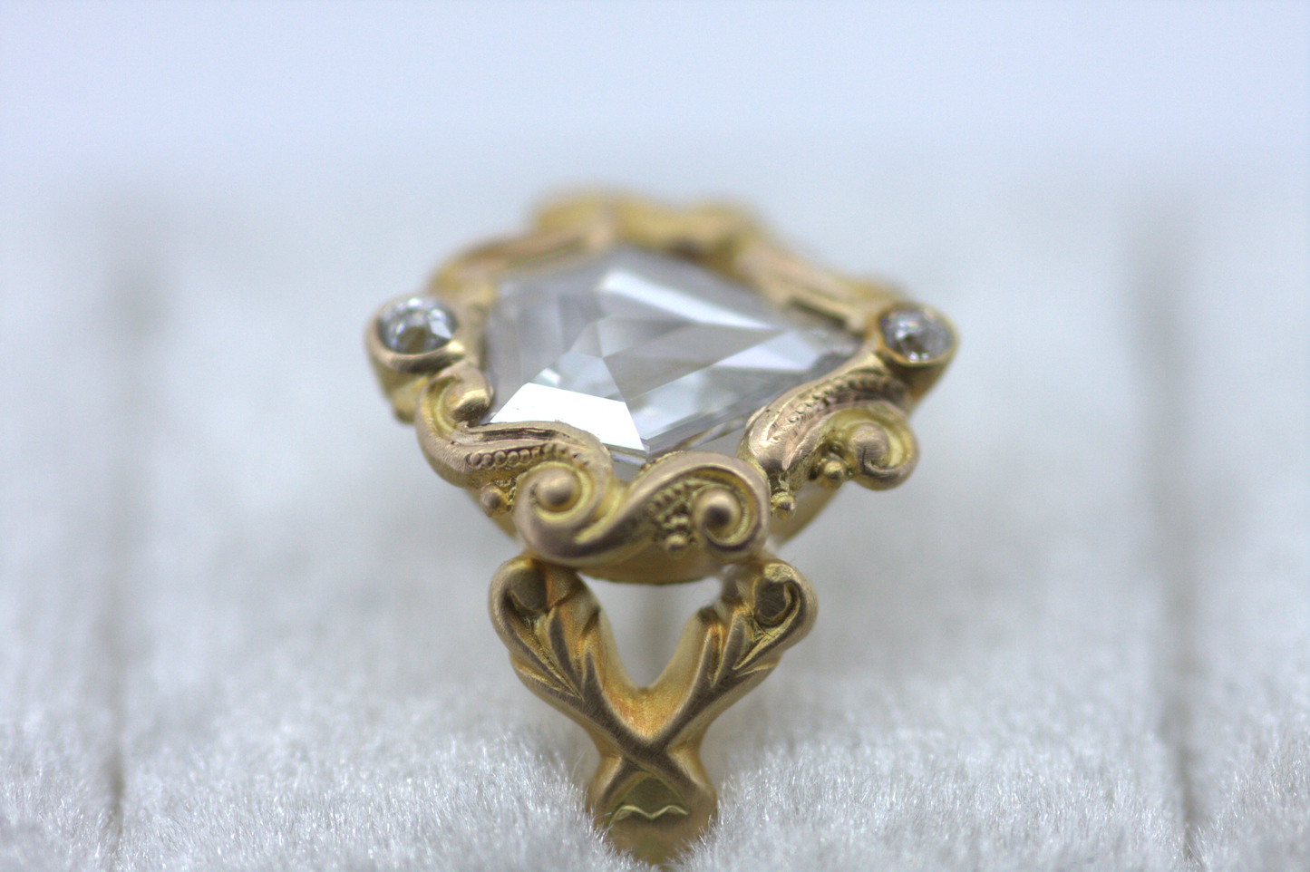 18K Yellow Gold Shield Cut Diamond Ring - Art Nouveau Era