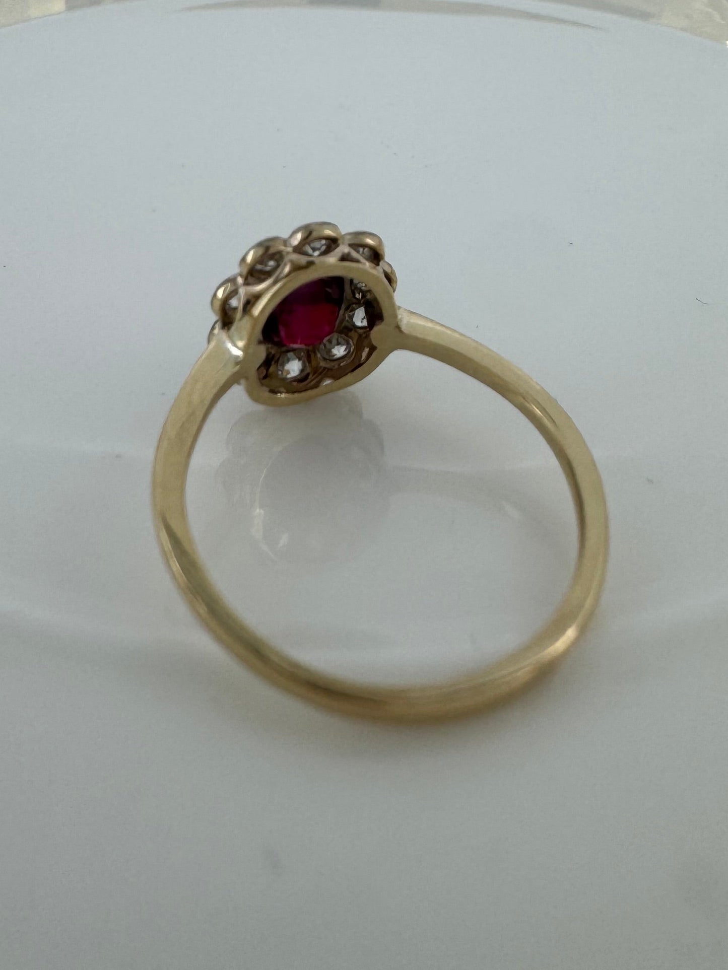 Burmese Ruby Ring with Old Mine Cut Diamond Halo - Edwardian Era