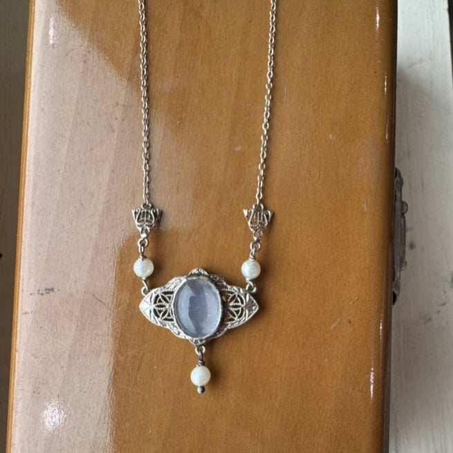 Moonstone Antique Necklace with Pearl Accents