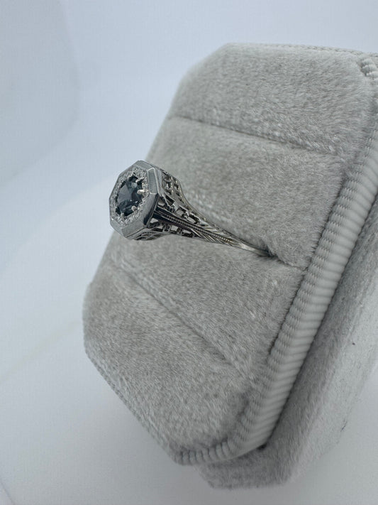 Blue/Green Sapphire Filigree Ring - Art Deco Era