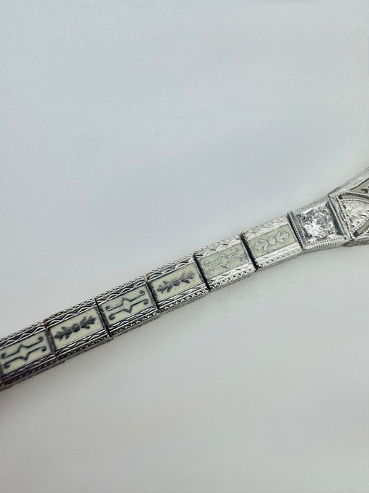 Diamond and Sapphire Filigree Bracelet - Art Deco Era