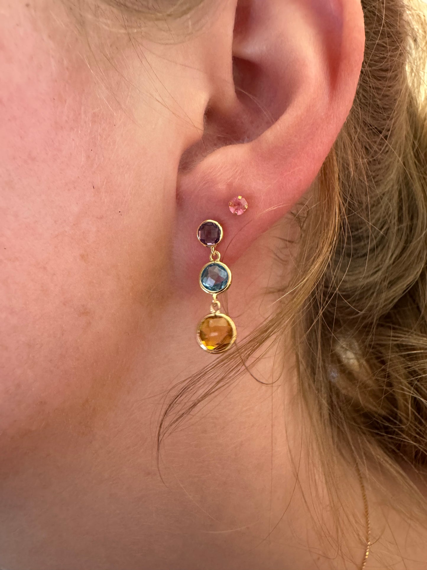 Multi-Gemstone Dangle Earrings - 14K Yellow Gold