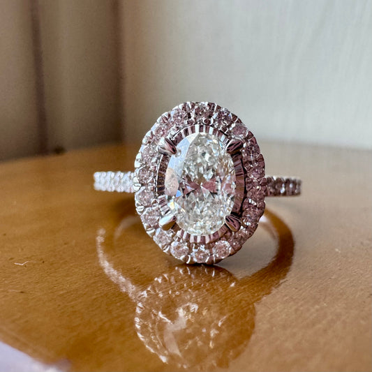 14K White Gold Oval Diamond Halo Engagement Ring